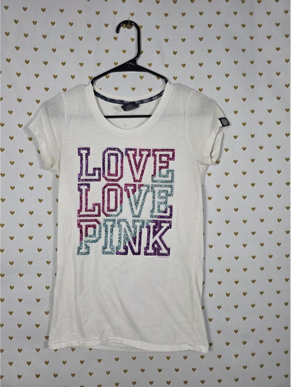 Victorias Secret PINK Bling Glitter Logo Y2k Vintage Tee shirt SMALL